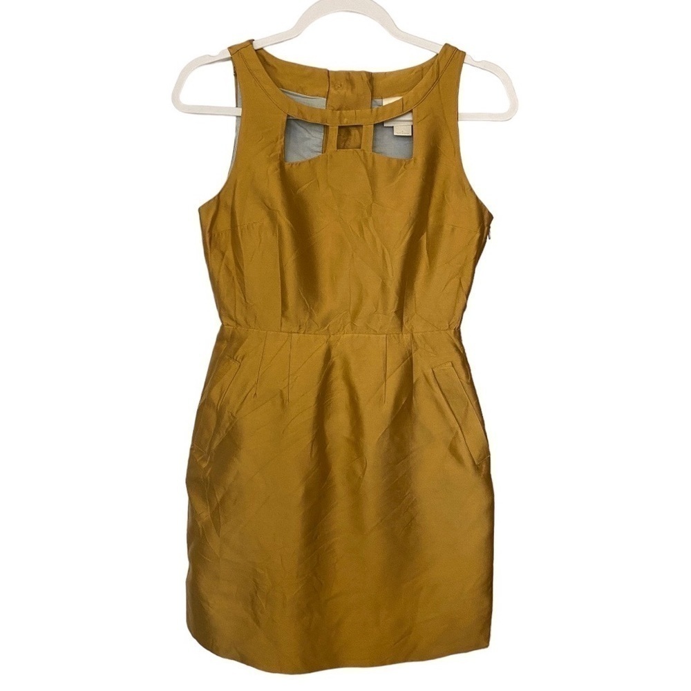 Maeve A-Line Cutout Neckline Chardonnay Sheen Dress Size 0 Gold ANTHROPOLOGIE